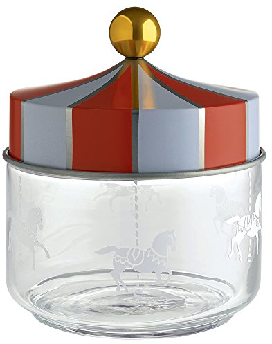 Alessi Circus MW30/50 - Küchengefäß für Design-Lebensmittel, in Screen-bedrucktes Glas mit Deckel in Beilband, 50 cl, Bunt