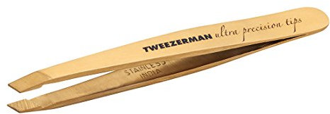 TWEEZERMAN Mini Pinzette Ultra Precision (Handgeschliffene, schräge Spitzen, Augenbrauen zupfen, Profi-Qualität, rostfreier Edelstahl), Gold