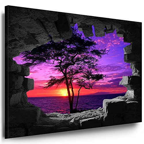 Julia-Art Bilder XXL Leinwandbilder Wand Loch Illusion - 100 x 120 cm Wandbilder mit Keilrahmen Bild Verschiedene Motive Blick auf Meer Strand Palmen, Wald Berge See Wasserfall Kunstdrucke n-01-90