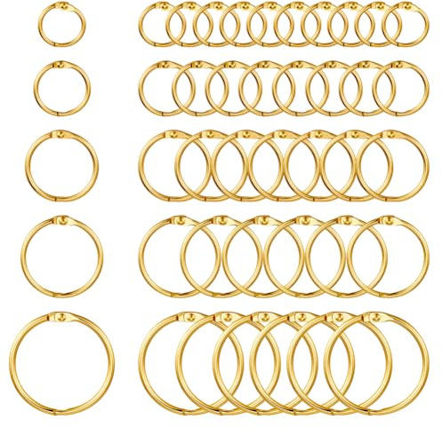 PH PandaHall 100 Stück Binder Ringe 5 Größe Lose Blatt Buchringe Metall Ringe Schlüsselring klein Verbinder Ringe Schlüsselanhänger Schlüsselringe, 20mm 25mm 30mm 35mm 45mm, Golden
