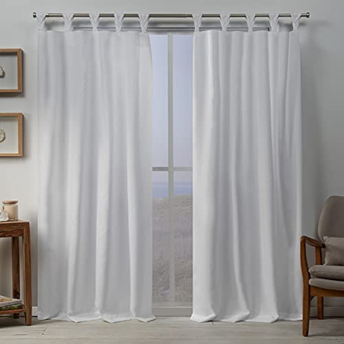 EXCLUSIVE HOME Loha Linen Braided Tab Top Curtain Panel Pair, 54x84, Winter White