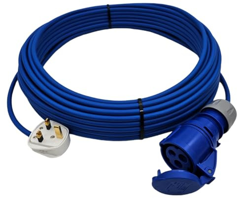 UK Made Mains Power 13Amp UK Plug to 16Amp IP44 240v Coupler Fly Lead (25 Metres)