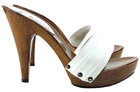 Zoccoli con Plateau & Fascia Bianca - Made in Italy - Tacco 11 - K21101-BIANCO (36 EU, Bianco)
