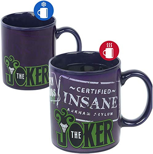 Batman DC Comics Mug à effet thermique Joker blanc noir imprimé en céramique dans une boîte cadeau.