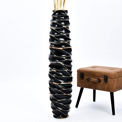 Leewadee Große Hohe Bodenvase 105 cm - Handgefertigte Mangoholz-Bodenvase in Schwarz für Pampasgras & Trockenblumen