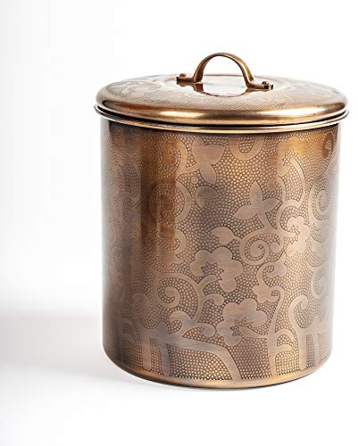 NuSteel Etched Antique Copper 2 QT Stainless Steel Canister, Beautiful Food Storage Container for Kitchen Counter, Tea, Sugar, Coffee, Caddy, Flour Canister with Rubber Seal lid,TG-1392AC-2