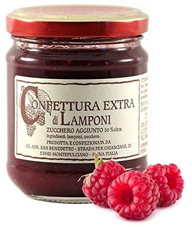 Mermelada extra de frambuesa San Benedetto - Producto artesanal italiano (1 contenedore 210 gramos)