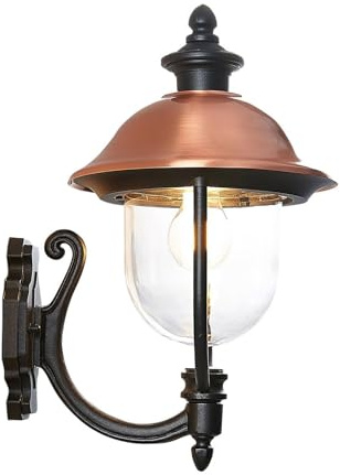 Lindby Wandleuchte außen (Laterne) Clint (spritzwassergeschützt (Retro, Vintage Antik) in Kupfer aus Aluminium (1 flammig E27) - Außenwandleuchten Wandlampe Led Außenlampe Outdoor für