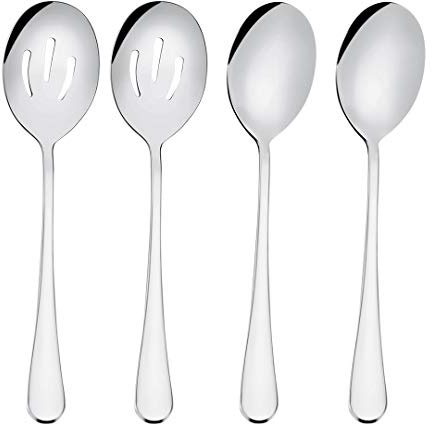 Servierlöffel-Sets, inklusive 2 Servierlöffel und 2 Servierlöffel mit Schlitzen, 21,5 cm Edelstahl-Buffet-Buffet-Bankettlöffel