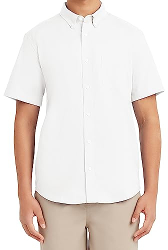 NAUTICA Herr skoluniform kortärmad prestanda Oxford button-down skjorta, Vitt, L