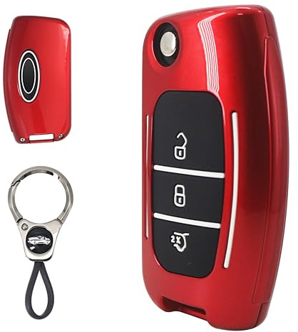 RYE ABS Kunststoff Autoschlüssel Hülle Cover Passt für Ford Focus/Fiesta/Galaxy/Kuga/C-Max/S-Max/Mondeo MK4 3 Tasten Schlüsseletui mit Schlüsselanhänger,Rosa