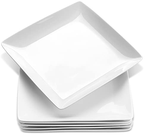 Yedio Porcelain Square Dinner Plates, 10.75 Inch Square Serving Plate for Steak, Pasta, Salad, Snacks, Pizza, Appetizer Plates, Set of 6, White