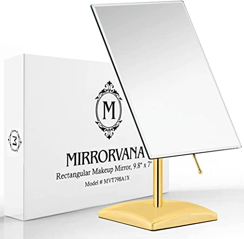 Mirrorvana Großer Goldener Tischspiegel für Schminktisch, Kosmetikspiegel ohne Rahmen, Badezimmer Arbeitsplatte Standspiegel, Make-up Spiegel 18 x 25 cm (Gold)