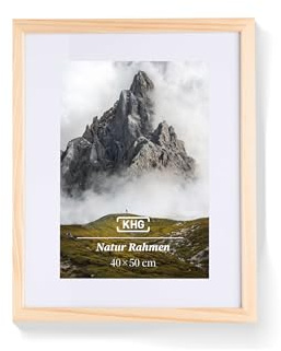 KHG Premium-Bilderrahmen 40x50 cm Natur, stabile Glasfront, für Zuhause | hochwertiges Passepartout & MDF-Holzrahmen für Fotos, Poster, Zertifikate & Collagen, vielseitig einsetzbar