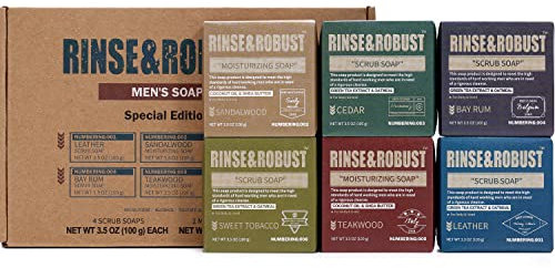 Soap Bars Mens Set 6Pcs Natural Handmade Cleansing Set Moisturizing & Exfoliating Scrub Soap Gift for Men All Skin Type| 6 Different Scents |3.5 oz of 6 Bars Ideas Christmas Valentine's Day Gifts