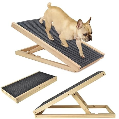 Verstellbare Haustierrampe für Bett, Couch, Pfotengriff, Anti-Rutsch-Teppich, Hunderampe Auto, 2 Hoch, 70cm x 35cm x 30cm/40cm Höhe