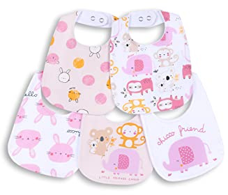 Chicco Set di 5 Bavaglie Bimba 0-24 100% Cotone NOS