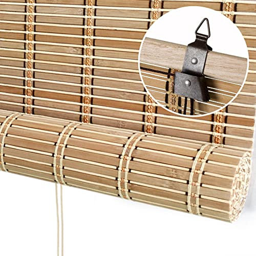 Natürliche Bambusrollo,Aussenbereich Sonnenschutz Bambus Jalousien,Dekorative Raffrollo Retro Rollläden,60% Lichtfilter/Sichtschutz Rollo,Bambus Vorhang Für Türen Fenster,W×H-60x100cm/23.5x39in