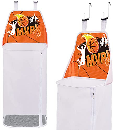 Cesta de baloncesto para la ropa sucia sobre la puerta, ahorra espacio, para colgar en la ropa, canasta de baloncesto con ganchos de metal, cesta de lavandería para niños, niñas, divertida decoración
