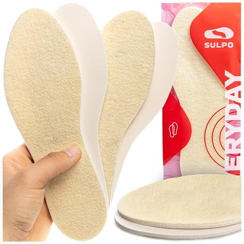 SULPO 2 par innersulor av fåull och latex – varma isolerande vinterskoinlägg av ull – termoskoinlägg med naturlig fårull – inlägg för vinterskor – 39
