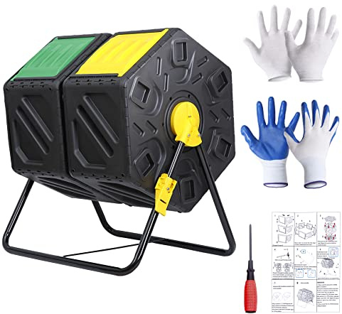 37 Gallon Compost Bin Outdoor BPA Free Dual Chamber Tumbling with 2 Sliding Doors, All-Season, Heavy-Duty, High Capacity Composter