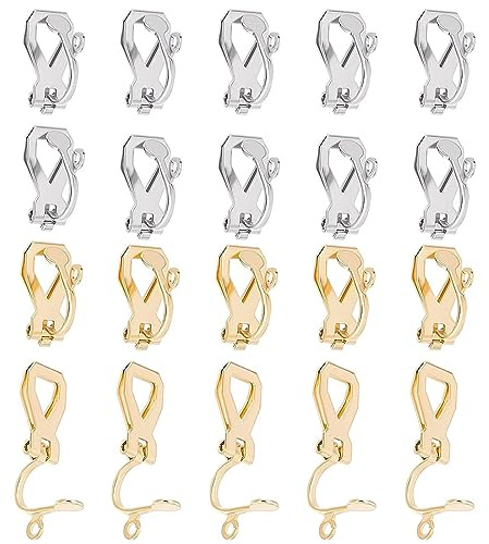 LYQNIHOB Set de 20 Pendientes con Clip, en Acero Inoxidable Dorado y Componentes Convertidores de Pendientes para Orejas no Perforadas,