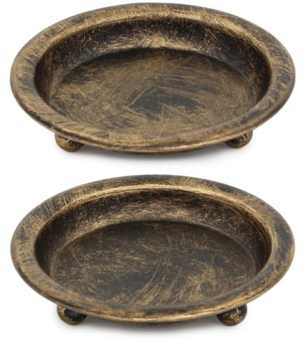 Thindolex Black/Gold Iron Candle Plate, Set of 2, Metal Saucer Style Candle Holder for Pillar/Scented/Flameless/Ball Candles, Decorative Candle Stand for Table Centerpiece - Black/Gold