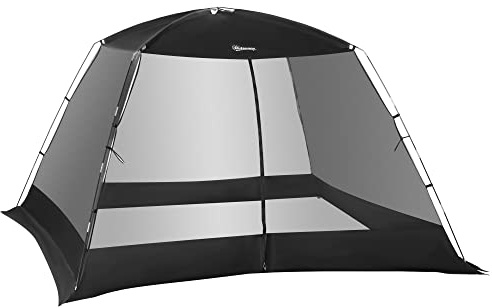 Outsunny Tenda da Campeggio 3x3 m a Rete, Tenda da Spiaggia Anti UV, Borsa di Trasporto Inclusa, Nero