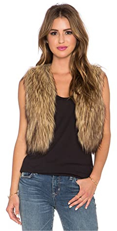 Gilet en Fausse Fourrure pour Femme Fille Court Manteau Sans Manche Cardigan en Peluche Veste Chaud pour Printemps Automne Hiver (FR/ES, Alpha/lettres, L, Taille normale, Taille normale, Braun)