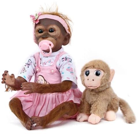 LKBOBIR Reborn Puppe 51cm 22 Zoll Reborn Baby AFFE Handgefertigt Realistisch Aussehende Affenpuppen, Stofftier AFFE Mit Babypuppe, Braun Und Rosa Reborn Baby MäDchen