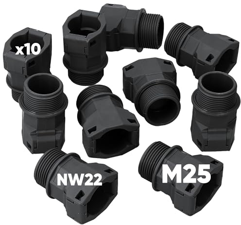 Kalitec 3805022 - Racor recto para manguera (10 unidades, M25, conector de tubo corrugado NW22, pieza de conexión)