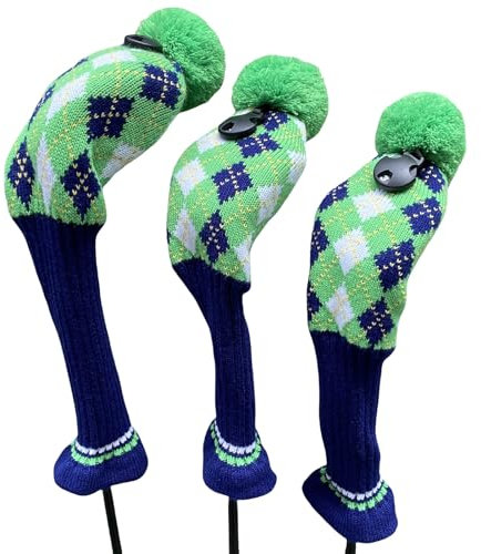 Golfschlägerhauben für Herren, Golfschlägerhauben für Herren, 3, 5, Fairway-Hölzer, Pompon-Golfschlägerhauben für 1, 3, 5, Holz, Grün und Blau, 3 Stück