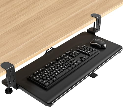 5Rcom Porta Tastiera Estraibile, Estensione Scrivania da Tavolo per THk 8-50 mm, Ripiano Estraibile per Laptop, Supporto Tastiera pc 650 x300 mm, Perfetto per la Casa o L'Ufficio (Nero)