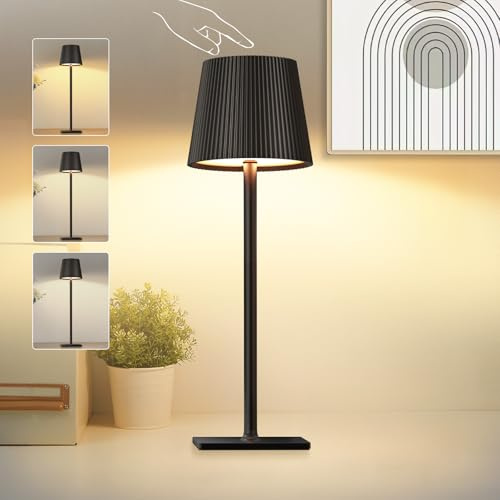 BUCASA LED Tischlampe Kabellos, Moderne Led Tischleuchte Kabellos Touch Dimmbar, Metall Tischlampe Akku Aufladbar 4800 mAh, IP54 Wasserdichte Nachttischlampe für Schlafzimmer, Party, Geschenk