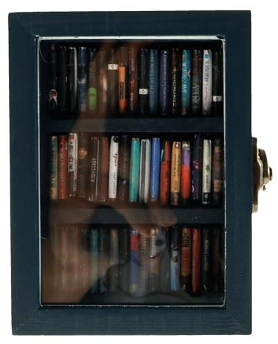 Anxiety Bookshelf Shake Away Your Anxiety Wooden Small Miniature Library with 60PCS Miniature Books Wood Shake Bookshelf Handmade Pocket Stress Reliever Bookshelf Display Case Cabinet Ornaments