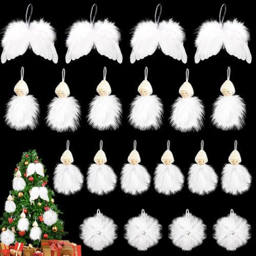 20 Stück Christbaumschmuck Weiß 12CM KAMEUN Weihnachten Engelsflügel Federn Engel und Wichtel Anhänger für Weihnachtsfeier Dekoration DIY Handwerk