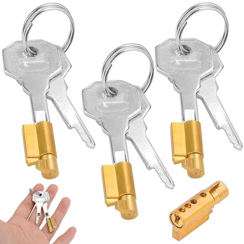 3 Pcs Key Lock, Room Door Lock For Doors, Key Lock With Key | Small Brass Lock Cylinder with 6 Keys for Furniture, Cabinet, Mailbox and Various Applications