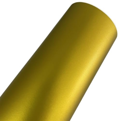 SQIANKUN Autofolie Matte Gold-Metallic-Vinylverpackungsfolie, holografischer Spiegel, Chrom-Gold, Autoverpackungsfolienrolle, Selbstklebender Aufkleber Auto Folie(Matte Metallic Gold,10cm x 152cm)