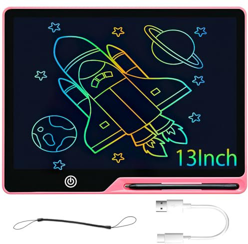 DAWRIS LCD Writing Tablet,13 Inch USB Rechargeable Doodle Board Educational Toys, Reusable Portable Colorful Drawing Pad Toys Gifts