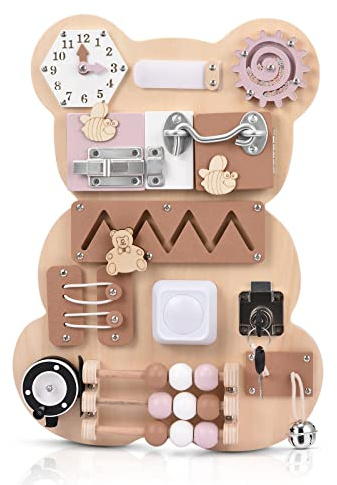Ovshnrr Montessori Busy Board für Kleinkinder, Motorikbrett Activity Boards Kinder Beschäftigt Bord Feinmotorik und Grundlegende Lebenskompetenzen, Montessori Spielzeug 1/2/3 Jahr