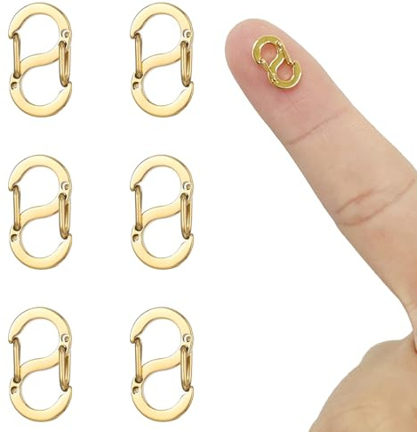 NICEIN 6 Stück Doppelt zu öffnende Kettenverschluss, S-Lock Armband Verschlüsse,Verschlüsse für Armbänder aus Edelstahl,mini Karabiner,Kurzer Armband Verschluss (Gold-16mm)