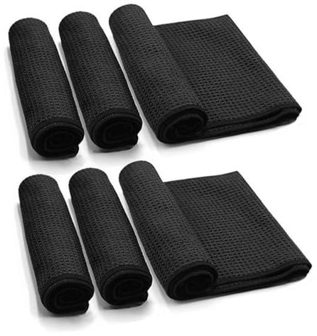 Barista - Juego de 6 paños microfibra (20 x 20 cm), color negro, repujados y lavables, para cocina y hogar