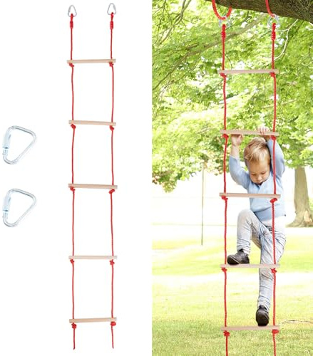 humberboat Rope Ladder for Kids, Wooden Climbing Rope Ladder with Two Hooks, Hanging Swing Set Accessories for Outdoor and Indoor Kids Climbing Game, Playground Accessories