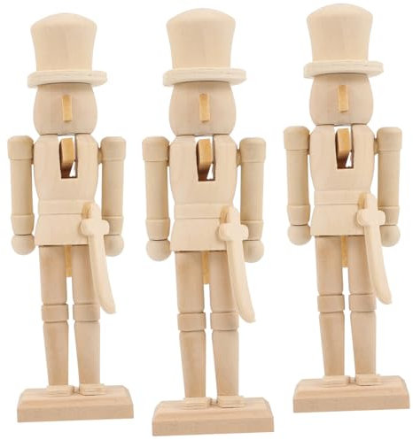 Amosfun 3pcs Unfinished Walnut Soldier Nutcracker Craft for Desktop Christmas Decorations Xmas Blank Nutcracker Home Crafts