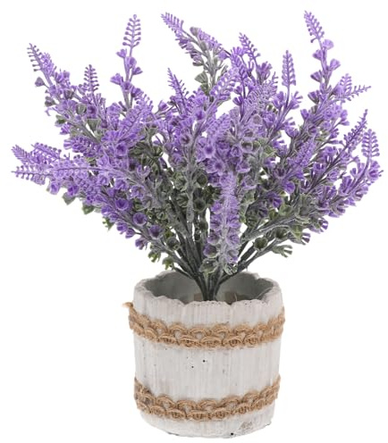LIFKOME Artificial Lavender Greenery Potted Plant Ornament Faux Lavender Bonsai for Home Decor Office Centerpiece and Garden Decoration Plastic 12-inch Tall