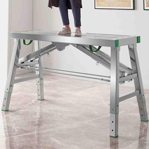Escalera de andamio portátil de Aluminio con Altura Ajustable para renovación, Limpieza y Pintura. Plataforma de Trabajo Plegable para tareas de Alto Alcance.