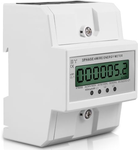 3 Phasen Stromzähler, 100A Drehstromzähler Geeicht Stromzähler mit LCD-Display, 50/60Hz Digitaler Stromzähler Drehstromzähler Hutschiene für DIN Hutschiene Zwischenzähler Strom(3-Phasen 4-Draht)