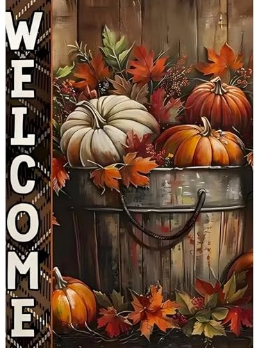 Lxmsja 5D Diamond Painting Willkommen Herbst, Kürbis Diamond Painting Erwachsene, Halloween Diamant Painting Bilder Erwachsene, Full DIY Diamant Kunst Malerei Stickerei Set Home Dekor 30x40cm