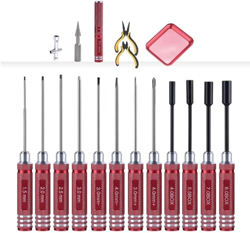 GTFRUQAS RC Disassembly Tool For Universal Parts RC Car 18 In 1 Hexagonal Cross Screwdriver Set Suitable For RC For Hobby Toy Model Maintenance And Disassembly Toolkit(Red)