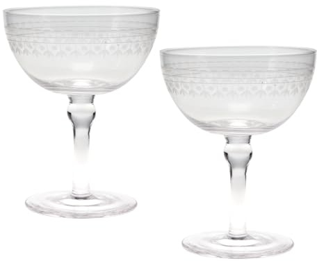 dotcomgiftshop Vintage Etched Coupe Glasses 200ml (Set of 2) - Clear